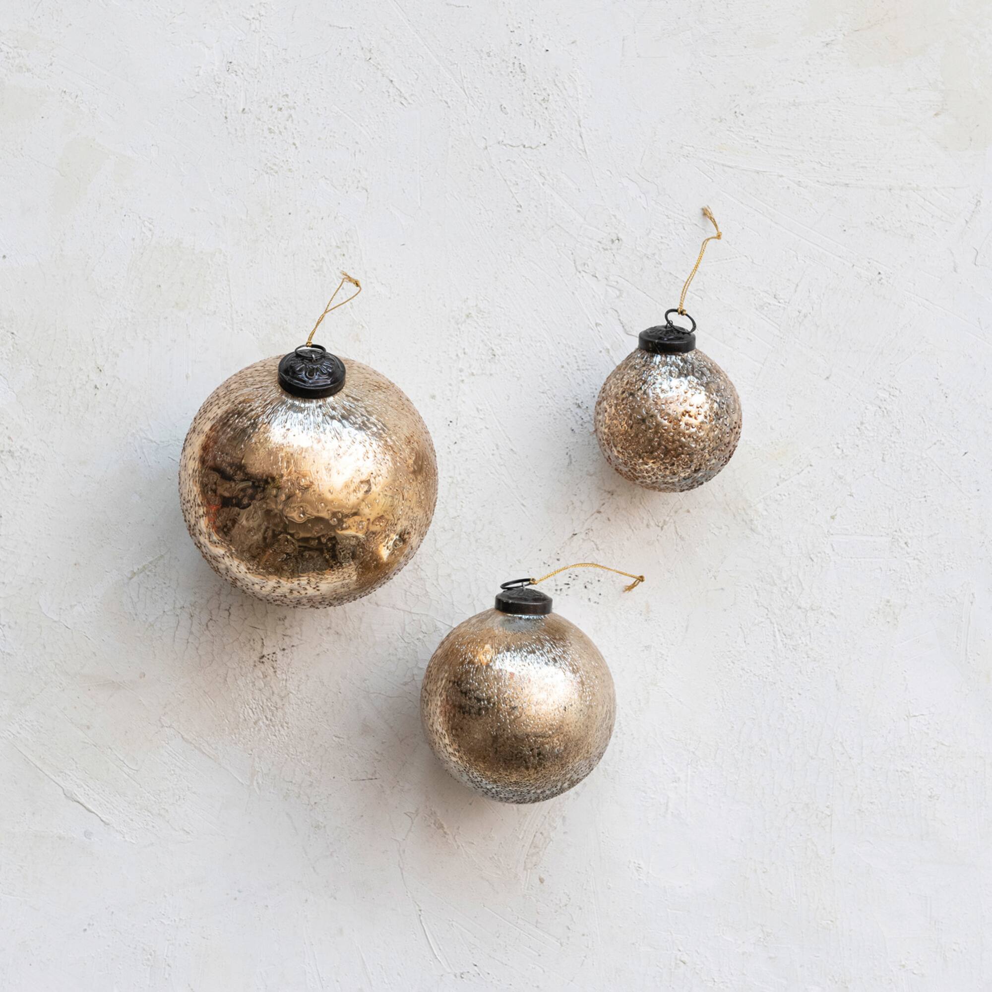 Hello Honey® 5" Antique Gold Finish Glass Seeded Ball Ornament